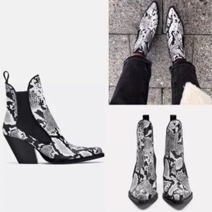Zara Pointed Toe Cowboy Ankle Boots Snakeskin